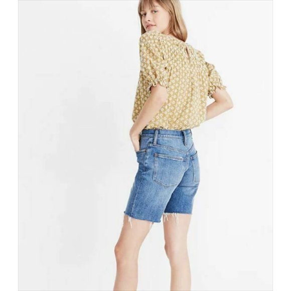 MADEWELL NEW High Rise Mid Length Denim Shorts Gosford Wash Size 24 - Picture 2 of 5